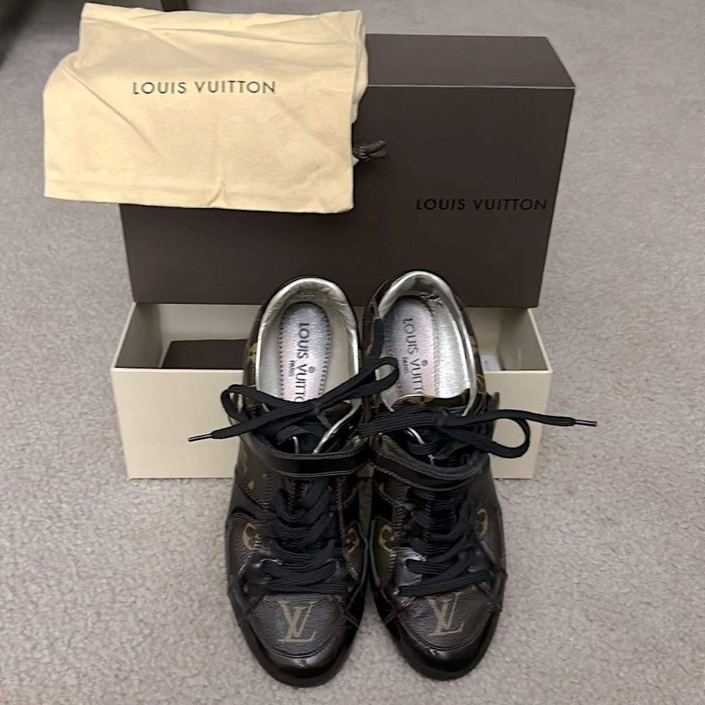 Louis Vuitton Monogram and Patent Leather Sneakers | Size 37 |Color: Brown